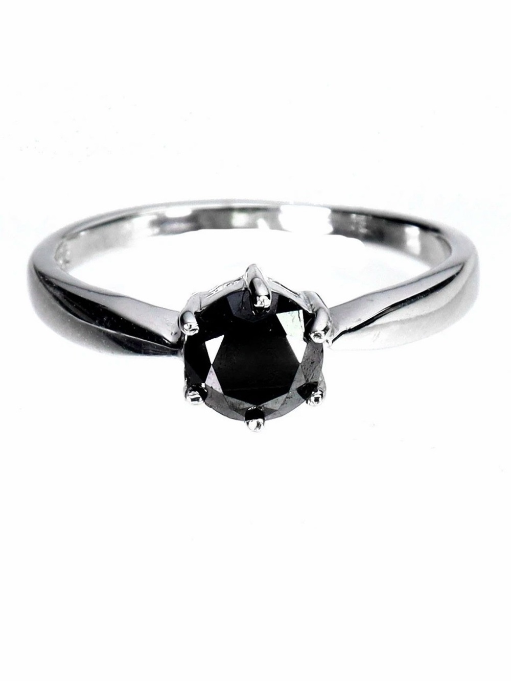 Stunning Natural Black Diamond .87CT Solitaire 925 Sterling Silver Ring Size 8